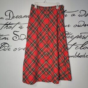 Vintage 70s Prestige Boston Wool Red Tartan Plaid Calf Length Skirt, 12